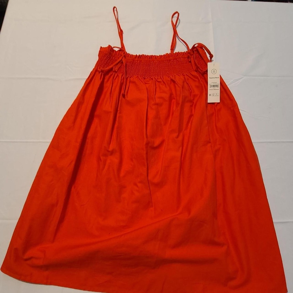 Red square neck dress with adjustable straps, size XS